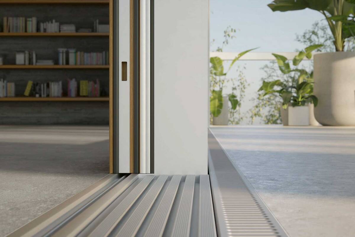 Die Schiebetür «ST2» ist angenehm leichtgängig und kann dank einer Vielzahl an Smarthome-Lösungen in Gebäudeautomationssysteme eingebunden werden. 4B AG.
