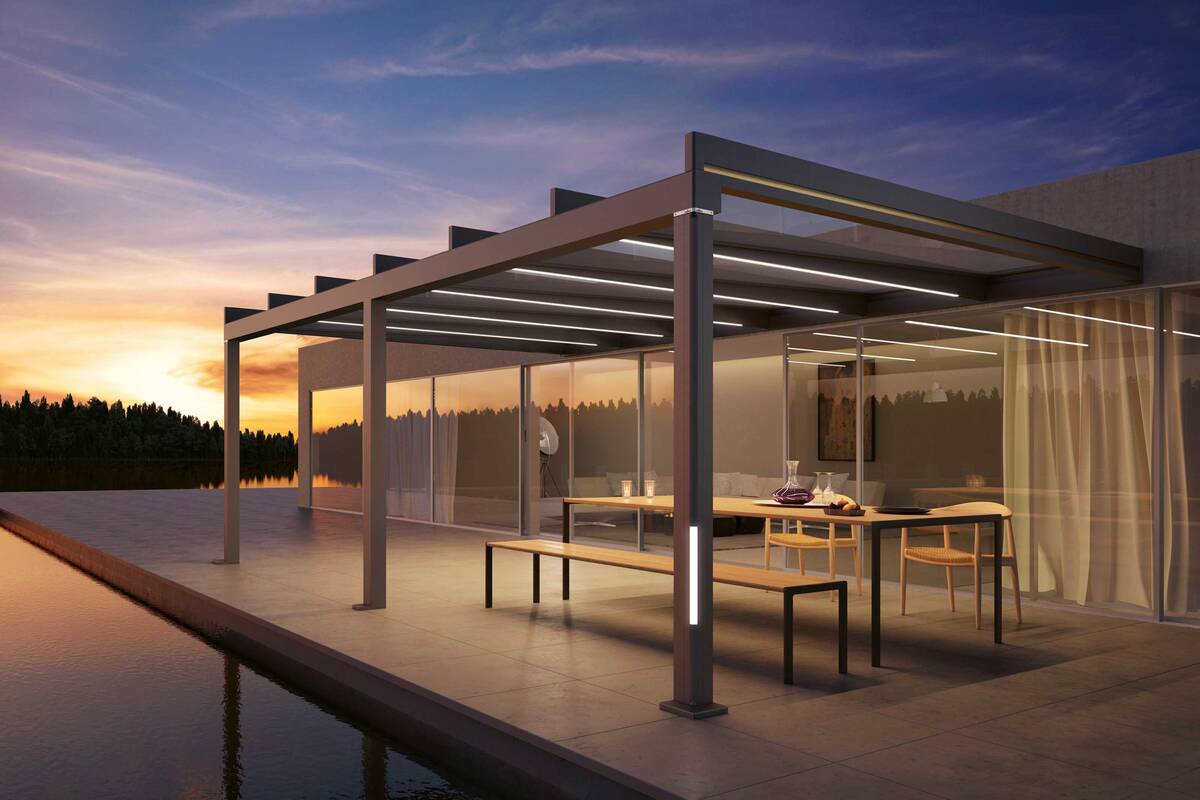 Kubisches Terrassendach: «Terrazza Pure» überzeugt durch die hochwertige und langlebige Aluminiumkonstruktion. Griesser AG.